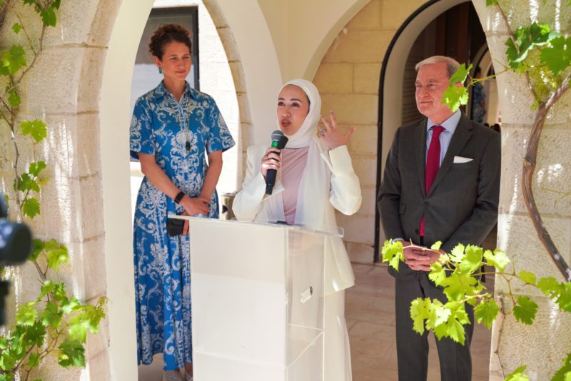 Salma Al Qatawneh Jordan Country Director speaks at TM Jordan 10th anniversary event with Shoshana Stewart and HE Mr Franck Gellet French Ambassador to Jordan resized
